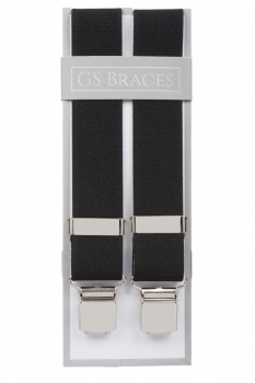 Plain Black Elastic Trouser Braces With Large Clips